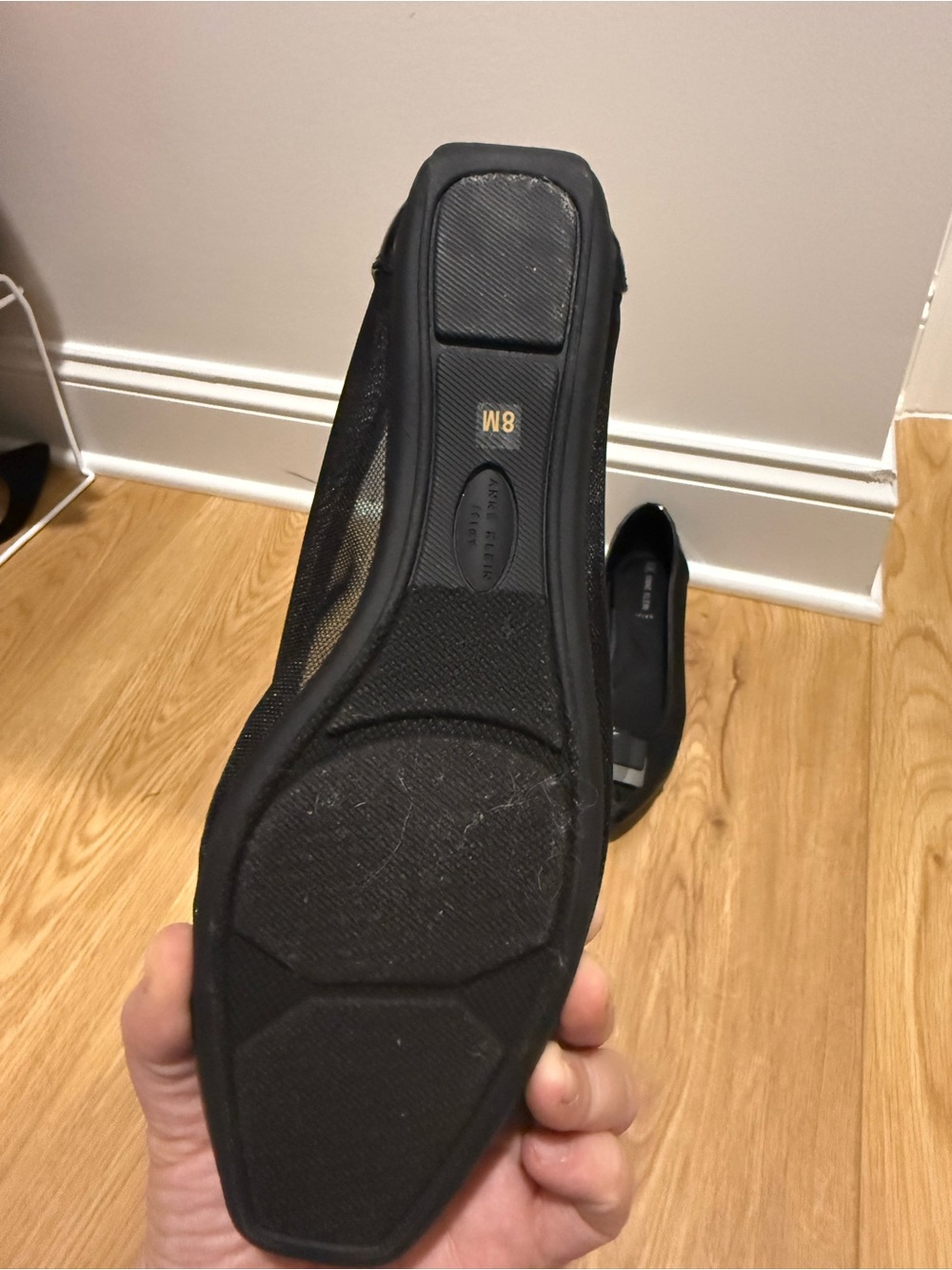 Anne Klein Black Patent and Fabric Ballet Flats with Buckle Accent - Picture 4 of 5